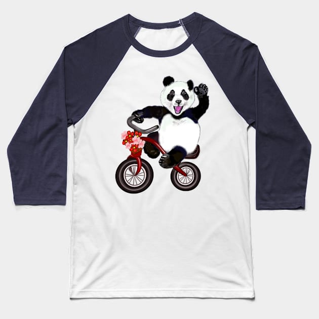 Panda bear on a tricycle bicycle- cute kawaii cuddly panda bear Baseball T-Shirt by Artonmytee